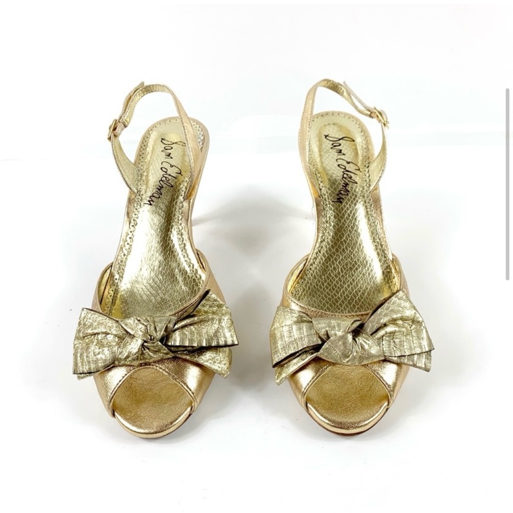 Sam Edelman Vintage style Gold Slingback kitten Heels with bow